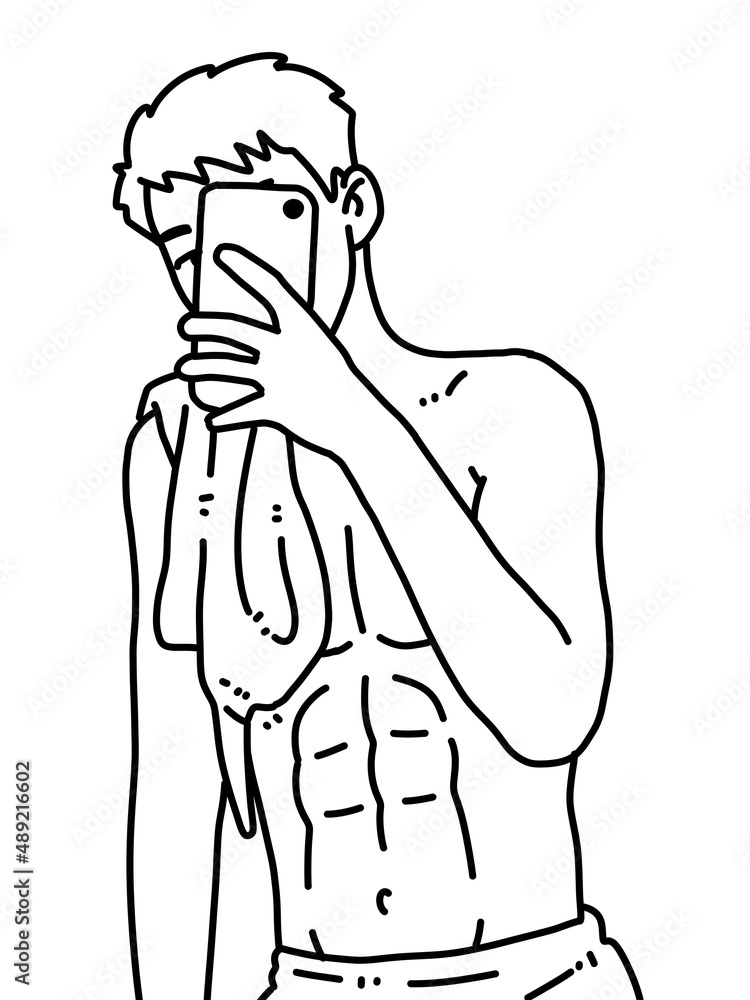 Fototapeta premium black and white of cute man for coloring