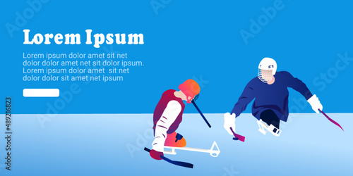 UI design template of two abstract people playing hockey. Vector graphic illustration. Para ice hockey © Lady_Tama_studio