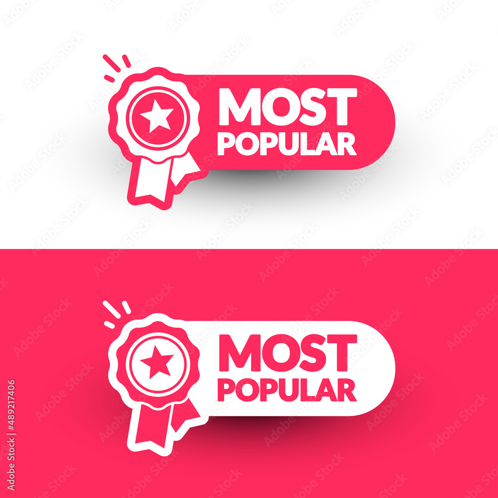 Most Popular Label With Medal Icon - obrazy, fototapety, plakaty 