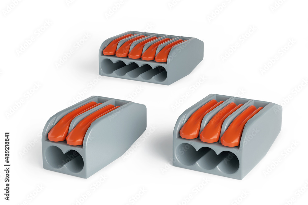 Poster Set of terminal block connectors for electric wires - 3D render ...