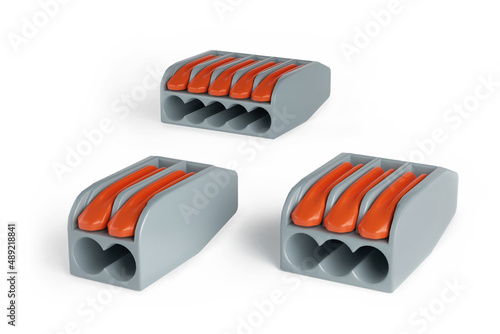 Set of terminal block connectors for electric wires - 3D render photo