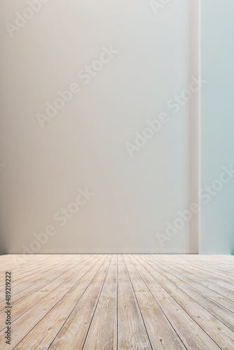 Empty floor with white walls and floor. Empty room studio gradient used for background and display your product. 3d illustration