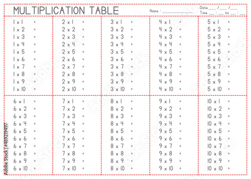 Children Learning Printable - Multiplication Questions in Order