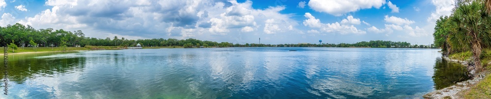 Panorama of the lake at Topeekeegee Yugnee (TY) public park - Hollywood, Florida, USA