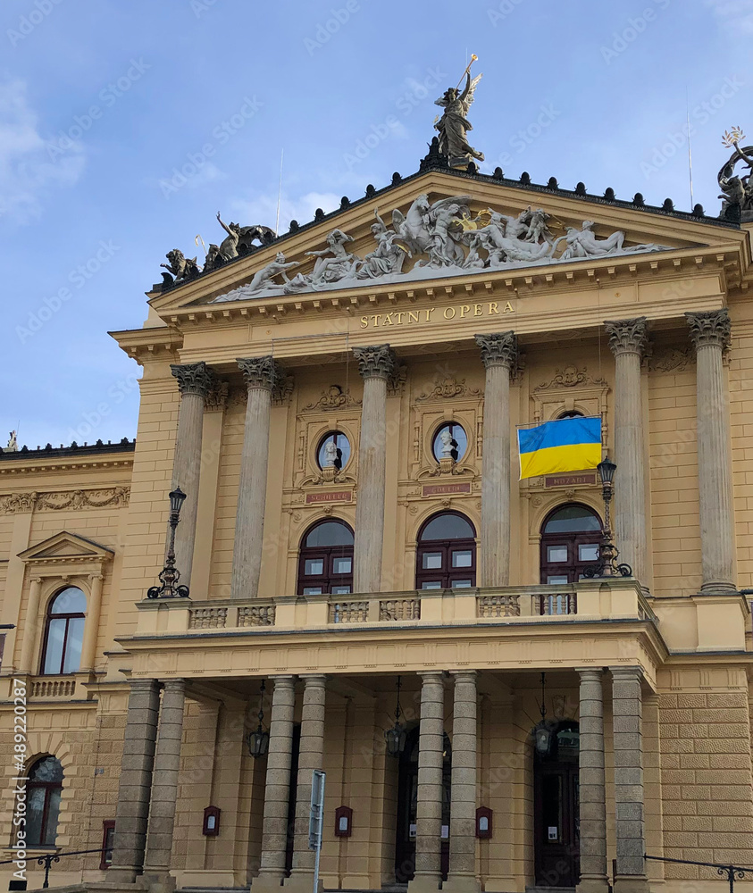 Ukrainian flag on opera building