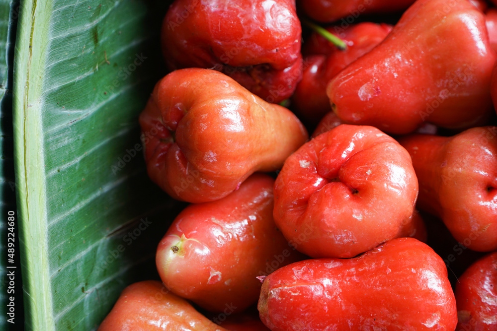 Fresh red guava in a traditional market in Indonesia Fresh red guava in a traditional market in Indonesia