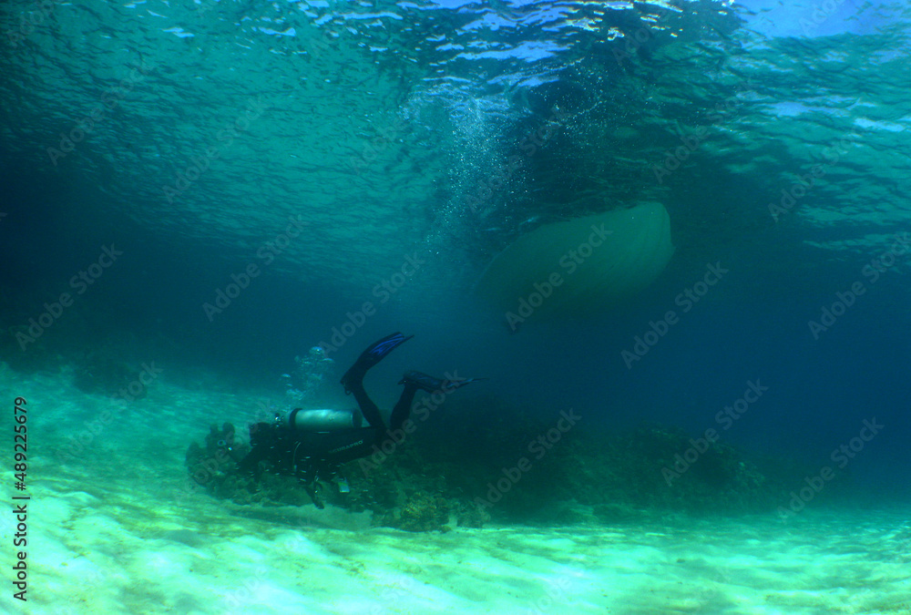 underwater scuba diving , caribbean sea , Aruba underwater scuba diving , caribbean sea , Aruba