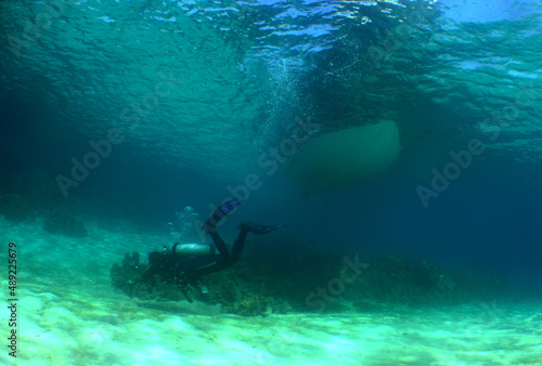 underwater scuba diving , caribbean sea , Aruba