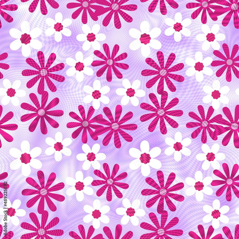 Psychedelic Geometric Textured Small Daisy Flowers Seamless Pattern Liquid Stripes Ombre Textured Background Elegant Chic Trendy Design Perfect for Textile Print Psychedelic Geometric Textured Small Daisy Flowers Seamless Pattern Liquid Stripes Ombre Textured Background Elegant Chic Trendy Design Perfect for Textile Print
