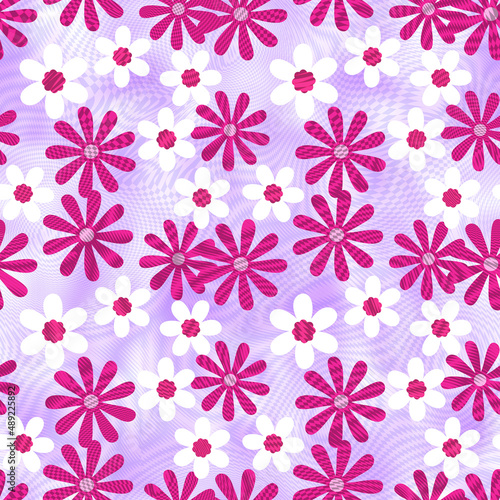 Psychedelic Geometric Textured Small Daisy Flowers Seamless Pattern Liquid Stripes Ombre Textured Background Elegant Chic Trendy Design Perfect for Textile Print
