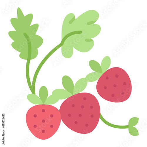 Fototapeta Naklejka Na Ścianę i Meble -  Strawberry with leaf flat icon. Can be used for digital product, presentation, print design and more.