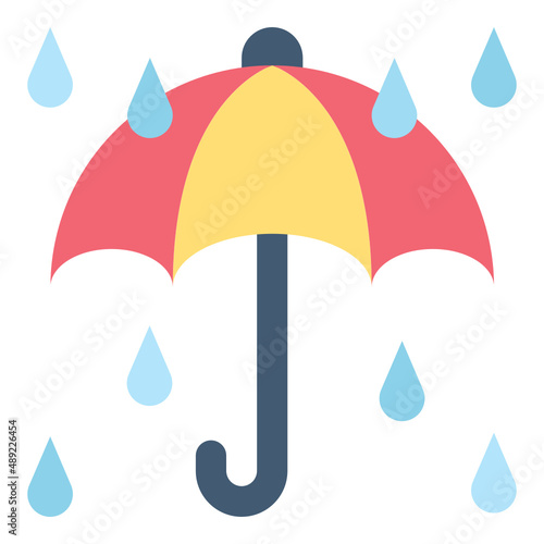 Umbrella with rain flat icon. Can be used for digital product, presentation, print design and more.