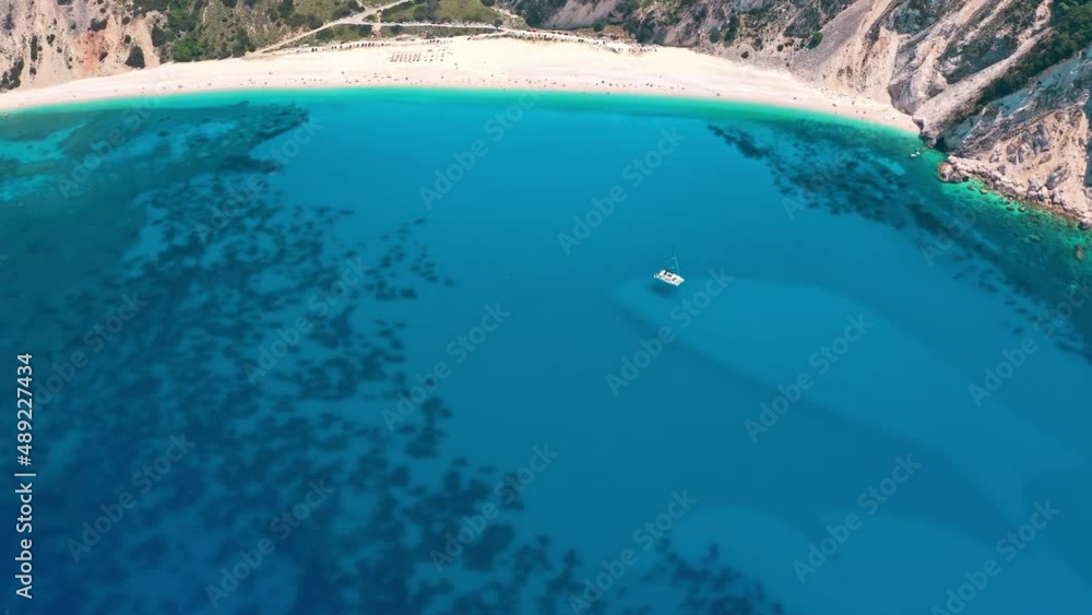 Myrtos beach in Kefalonia island aerial view. Summer vacation in Greece Myrtos beach in Kefalonia island aerial view. Summer vacation in Greece