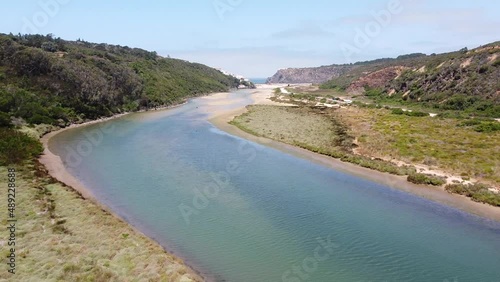 Odeceixe Beach, West Coast Algarve, Portugal - Aerial Drone View of the Lagoon and Wide Sandy Beach