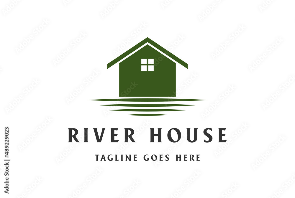 Simple Water Beach Lake River Creek House Cabin Cottage Villa Chalet Logo Design Vector Simple Water Beach Lake River Creek House Cabin Cottage Villa Chalet Logo Design Vector