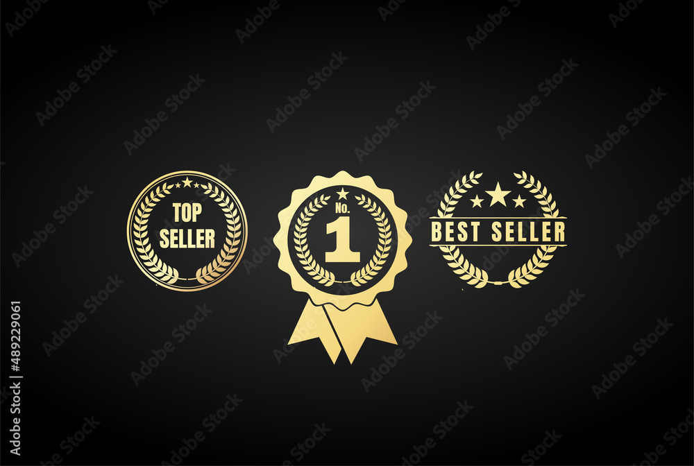 Fototapeta premium Golden Luxury Laurel Leaf for Top Best Number One Seller Badge Emblem Label Design Vector