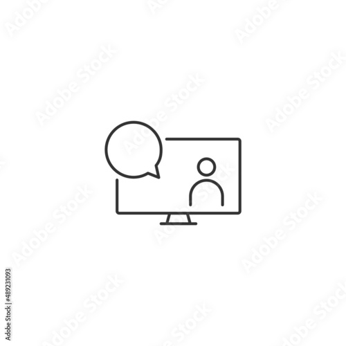 Virtual video interview work line icon. Screen webinar monitor digital news talk