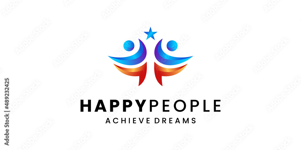 Illustration Abstract Happy People Colorful Success Achieve Dream Community Vector Logo Design