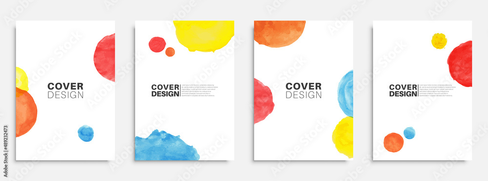Set of abstract hand painted poster templates with watercolor shapes. Design for flyer, cover, brochure, magazine. Vector EPS 10