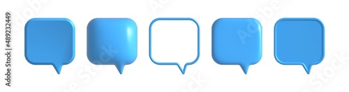 3d speech bubble of different shapes. Social media icons. Balloon message for chat, dialog, talk. Chatting box, speak bubble text, talking cloud. Vector realistic illustration