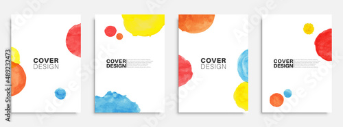 Set of abstract hand painted poster templates with watercolor shapes. Design for flyer, cover, brochure, magazine. Vector EPS 10