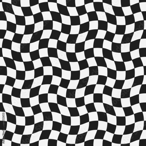 Curly racing flag. Vector simple flag with black and white cells.