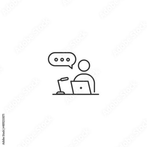 Virtual video interview work line icon. Screen webinar monitor digital news talk