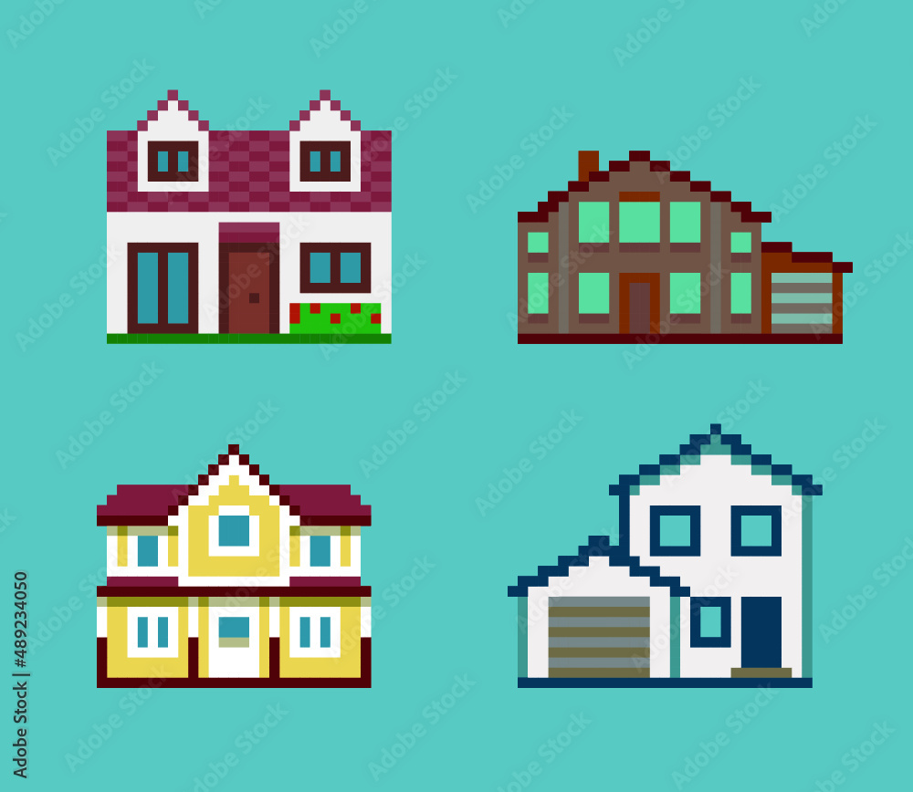 Fototapeta premium Set of Various Pixel Houses
