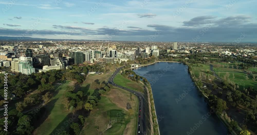Hyperlapse approach over Albert Park Lake, Melbourne, Australia. Hyperlapse approach over Albert Park Lake, Melbourne, Australia.