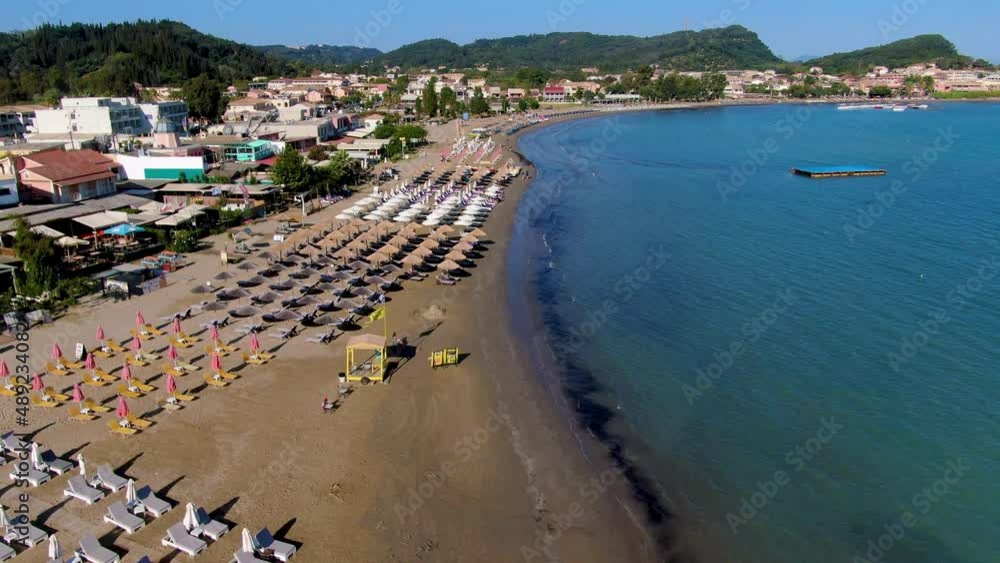 Aerial drone view of sidari beach in summer Aerial drone view of sidari beach in summer