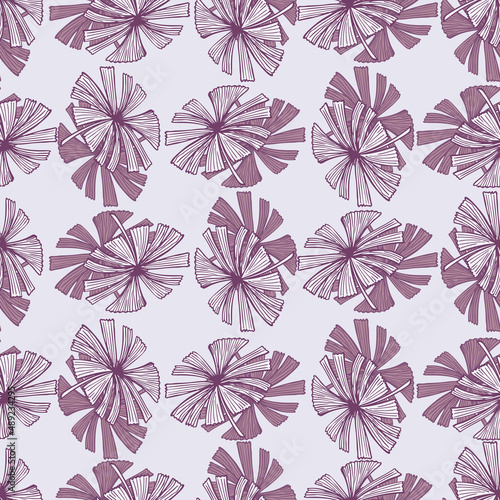 Fan palm leaves seamless pattern on. Vintage foliage of palmetto in engraving style.
