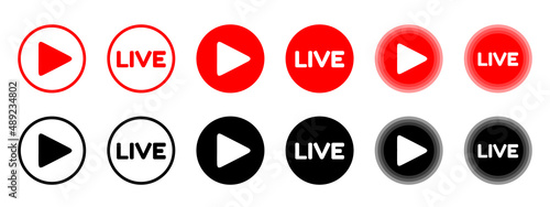 Different Flat Live Buttons - Vector Illustrations Set Isolated On White Background