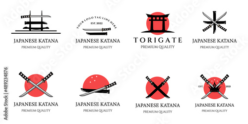 set katana vintage logo vector illustration minimalist icon design 