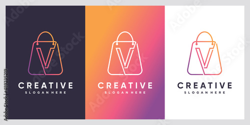 Bag and latter V logo design with creative concept