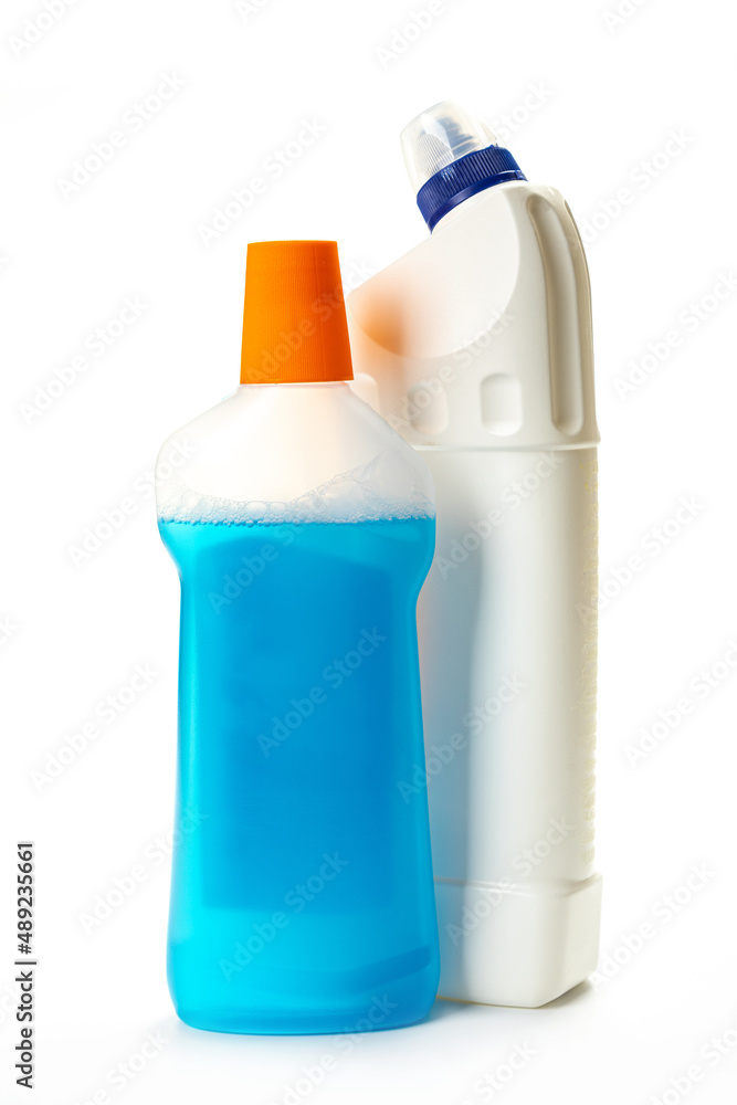 two cleaners for home cleaning, isolated on white background two cleaners for home cleaning, isolated on white background