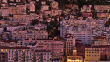 Beautiful aerial view over district Quartier du Port in the downtown of Nice, France at the French Riviera in the evening light after sunset.