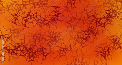 Red and orange texture with cobwebs, thorns. Stylish abstract backdrop. 2022 color trend.