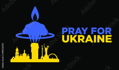 Pray for Ukraine. Banner to support the war conflict in Ukraine with the colors of the Ukrainian flag. Solidarity. Vector.