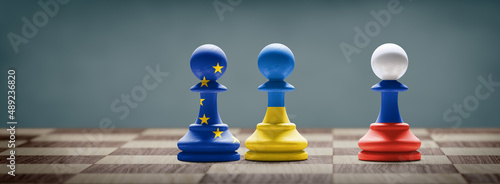 Ukraine, EU and Russia conflict. 3D illustration. photo