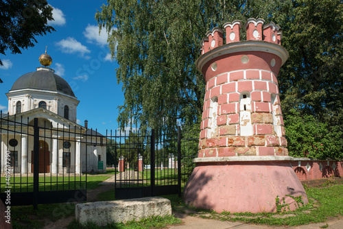 Church of St. John the Baptist with a gate in the form of towers in Goncharov family estate in Yaropolets village, Volokolamsk district, Moscow region, Russia photo