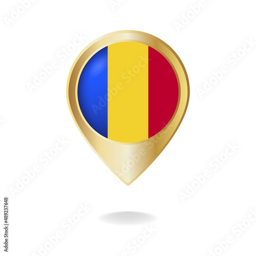 Romania flag on golden pointer map, Vector illustration eps.10 Free Download Romania flag on golden pointer map, Vector illustration eps.10 - GFXLoad