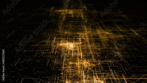 Futuristic digital transformation abstract new technology orange background - Cloud computing - Artificial intelligence - big data concept. Business industry 4.0 - 5g wifi data storage communication