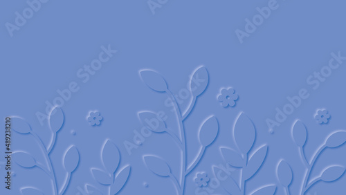 Floral blue spring background with paper style flowers composition.