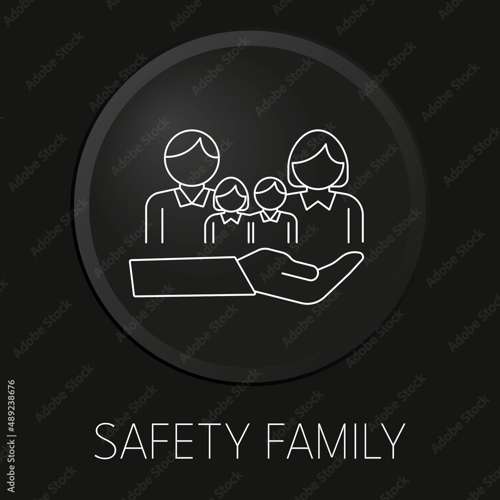 Safety family minimal vector line icon on 3D button isolated on black background. Premium Vector. Safety family minimal vector line icon on 3D button isolated on black background. Premium Vector.