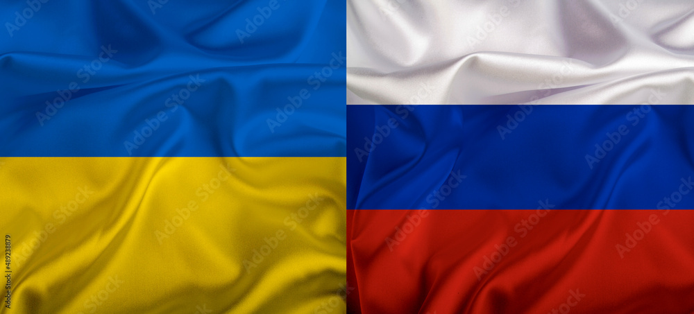 Naklejka premium Ukrainian and Russian flag - illustration
