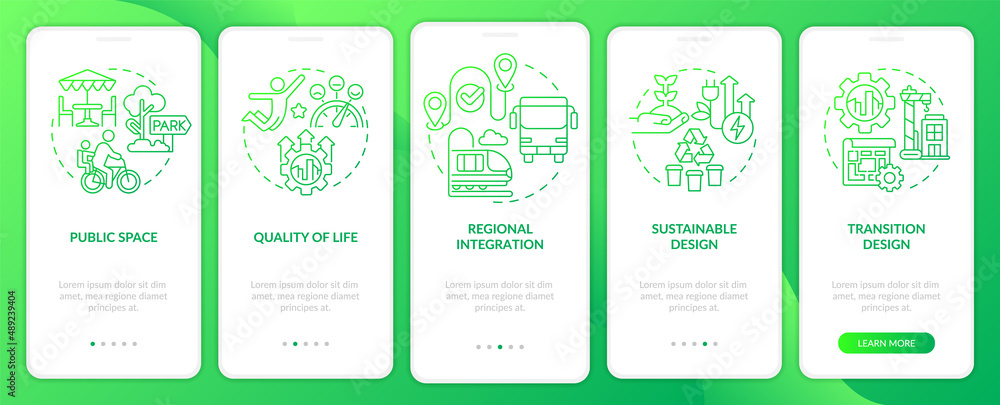 Principles of urban design green gradient onboarding mobile app screen ...
