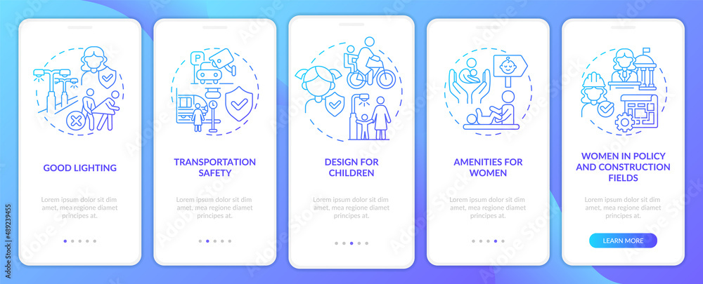 Naklejka premium City plan for women and kids blue gradient onboarding mobile app screen