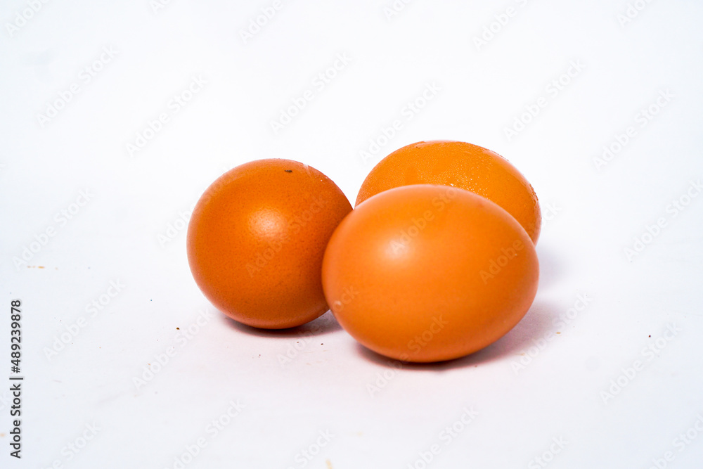 chicken eggs containing protein, on a white background chicken eggs containing protein, on a white background
