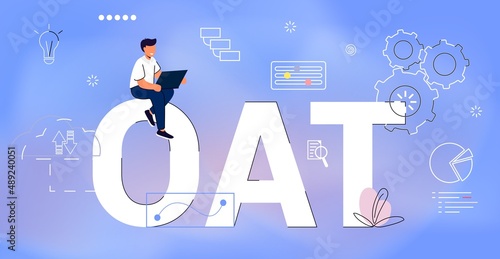 OAT Operational Acceptance Testing Service as part of a quality management system Business concept background Used to conduct operational readiness of a product Vector illustration Acronym