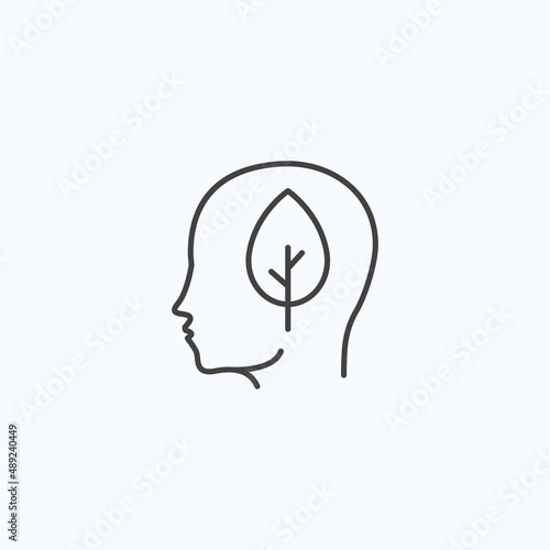 Eco mind plant head ecology leaf line icon. Nature innovation